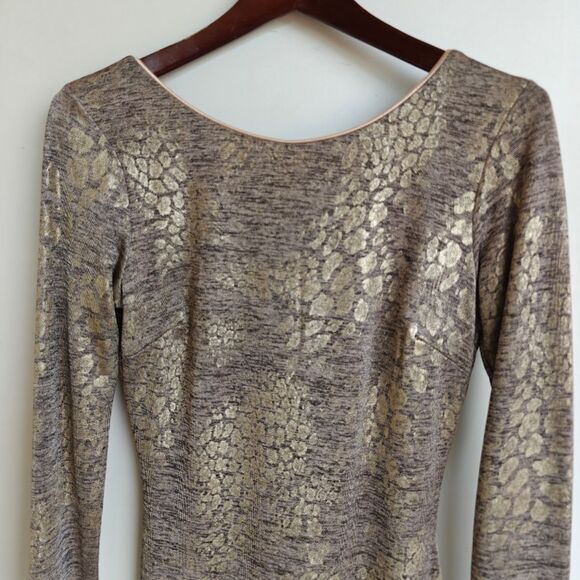 Dress The Population Animal Print Gold Shimmer Dress Size Medium Stretchy - Picture 3 of 8